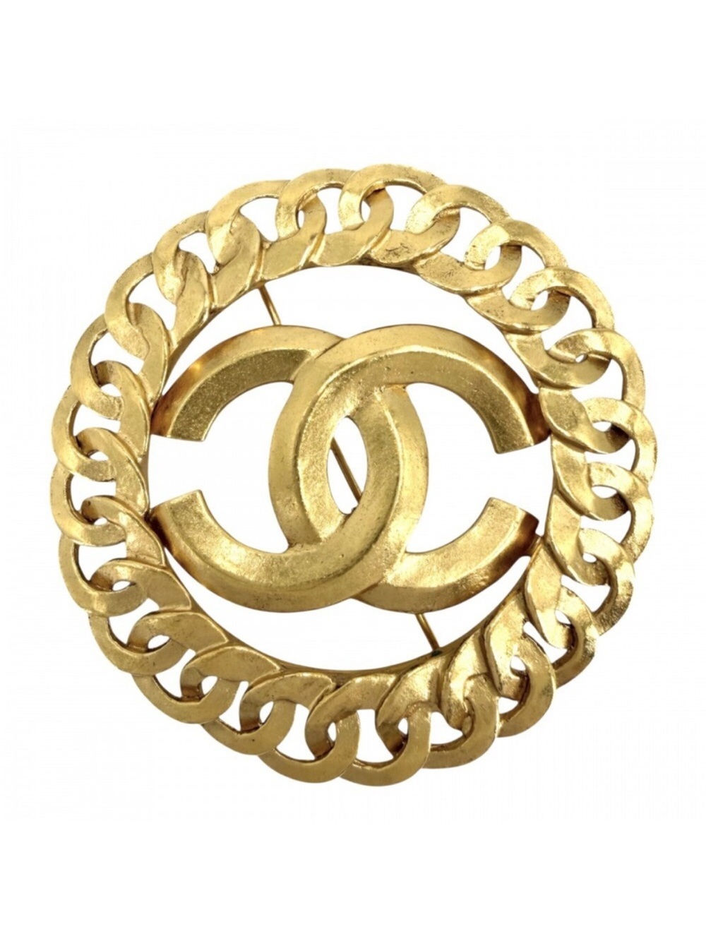 CHANEL Gold Interlocking CC Chain Circle Brooch Vintage